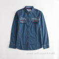 Anti-wrinkle Men's Embroidered Blue Denim Shirt Jacket